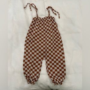 Rylee + Cru bubble jumpsuit in rust checkers, size 12-18mons